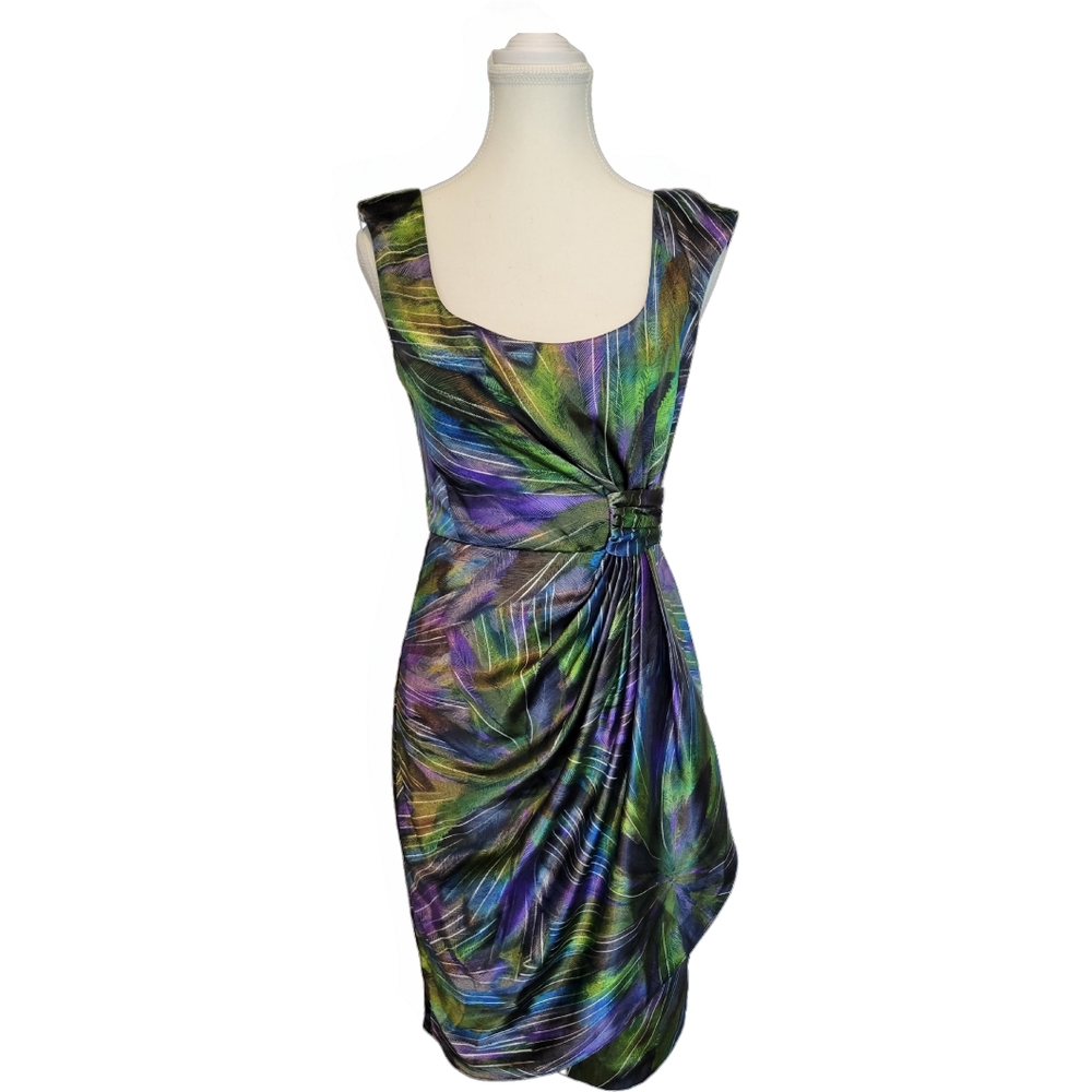 Maggy L Faux  Purple/Green Wrap Dress Size 4